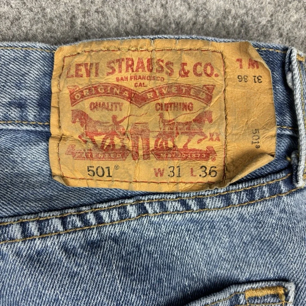 Levi's 501 Jeans Men's 31x36 Button Fly Straight Leg Light Wash Y2K‎ Denim EUC